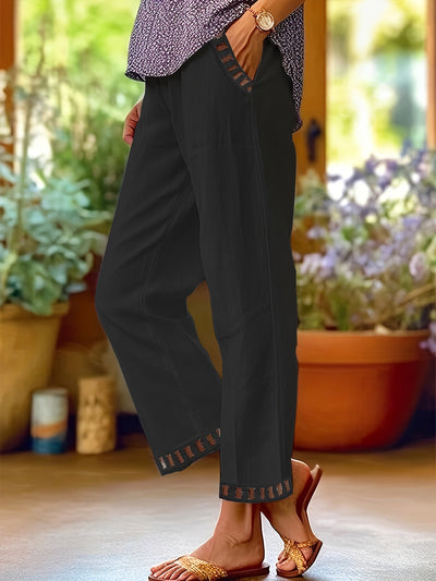 Aika Lace Finished Slanted Pockets Straight Leg Pants