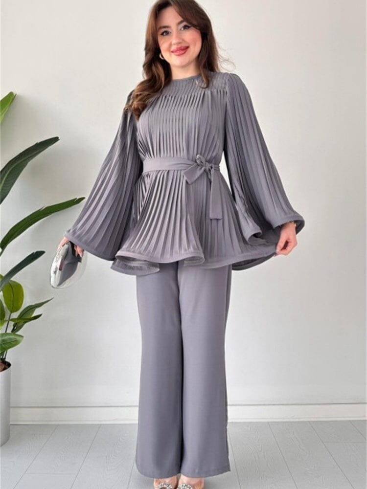 Romy Pleated Flare Tops Trousers Set