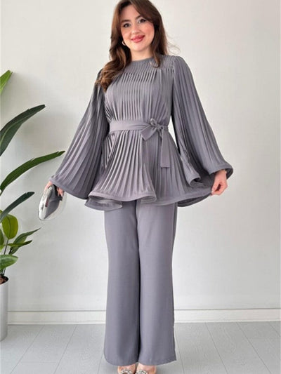 Romy Pleated Flare Tops Trousers Set