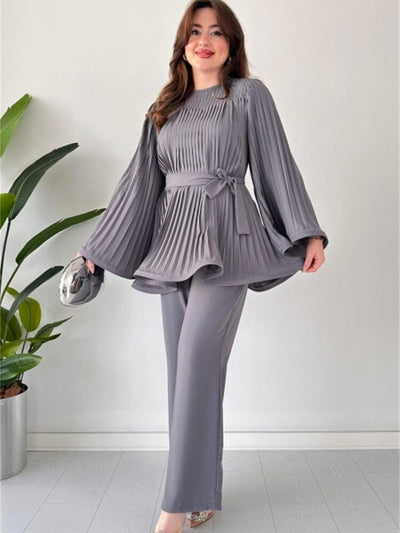 Romy Pleated Flare Tops Trousers Set