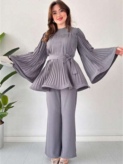 Romy Pleated Flare Tops Trousers Set