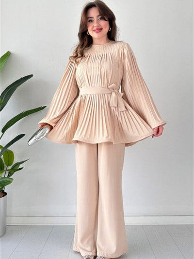 Romy Pleated Flare Tops Trousers Set