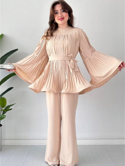 Romy Pleated Flare Tops Trousers Set