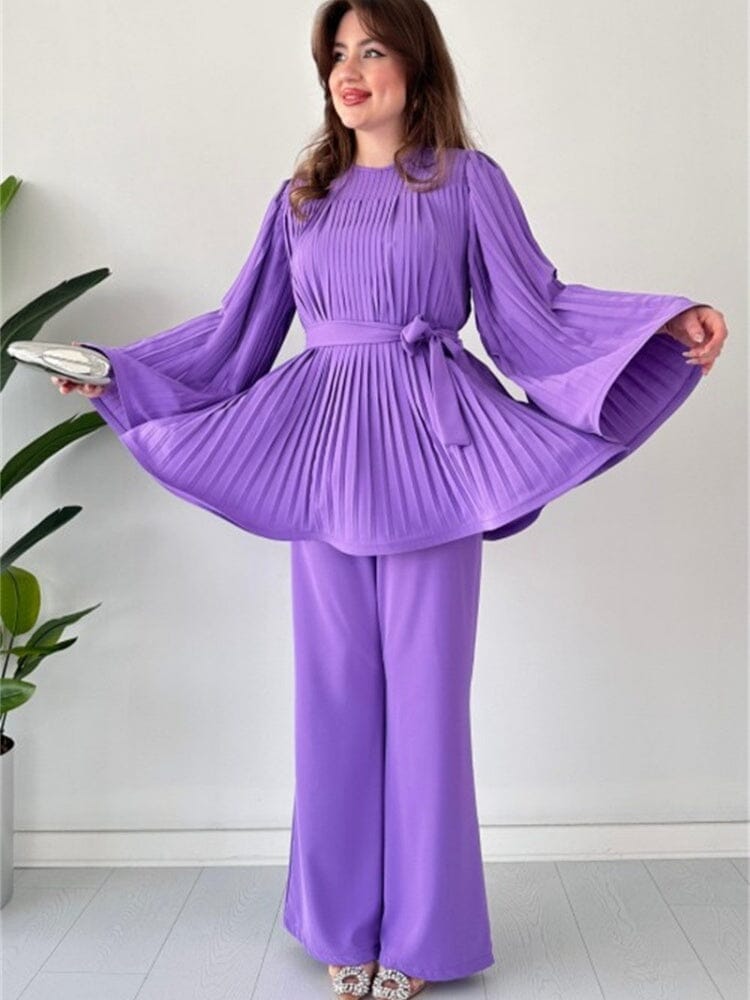Romy Pleated Flare Tops Trousers Set