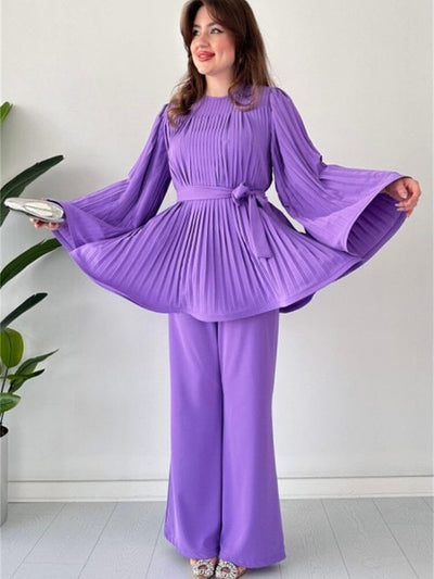 Romy Pleated Flare Tops Trousers Set