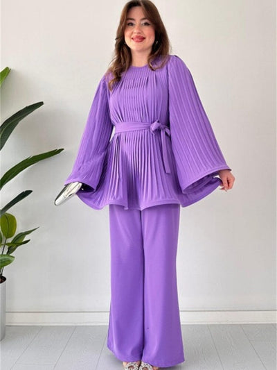 Romy Pleated Flare Tops Trousers Set