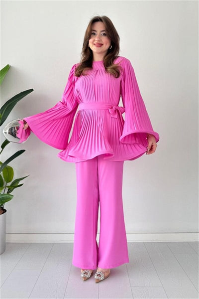 Romy Pleated Flare Tops Trousers Set