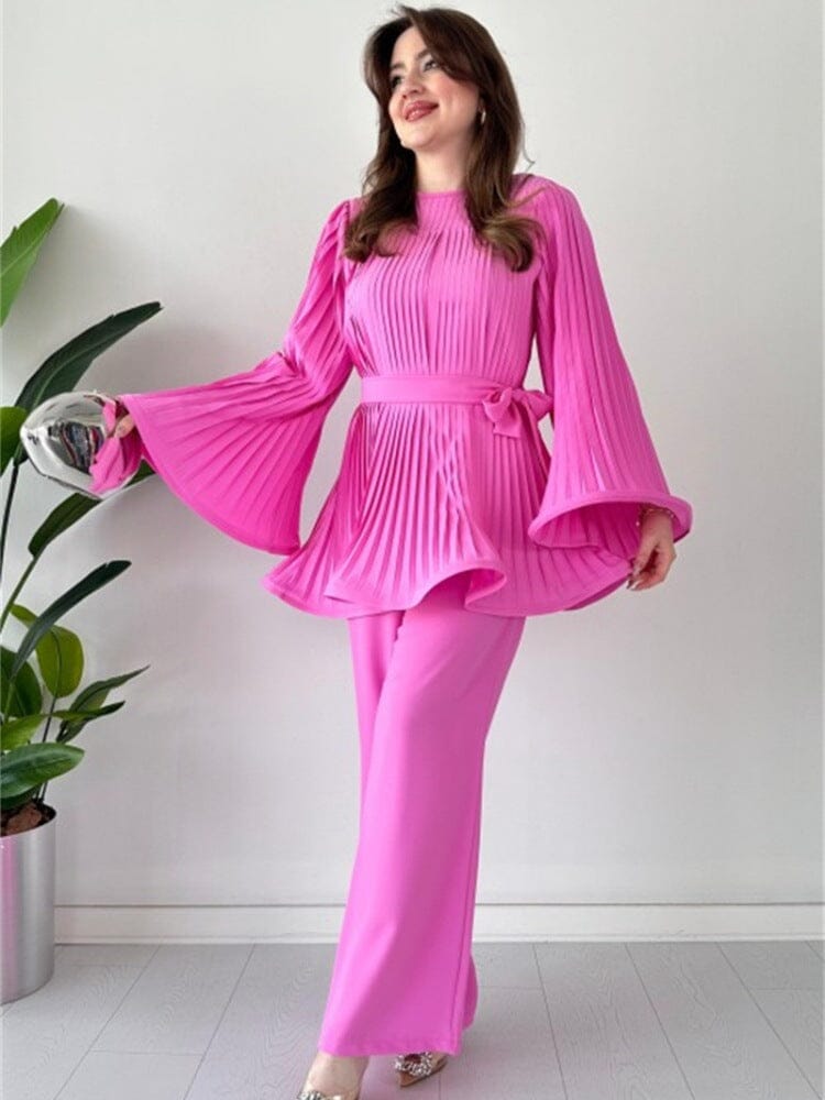 Romy Pleated Flare Tops Trousers Set