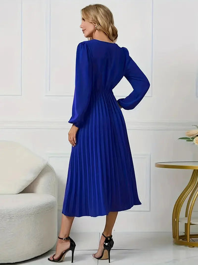 Angela Plain Midi Dress with Neckline and Belt