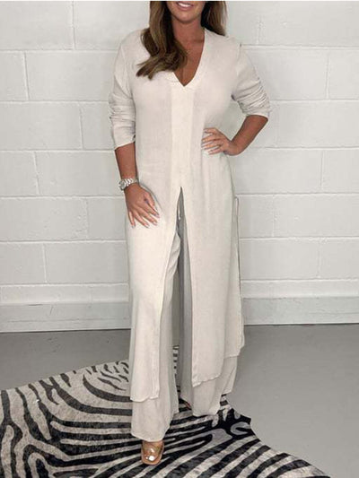 Pien Suits with Long Sleeves and Slits in Solid Color