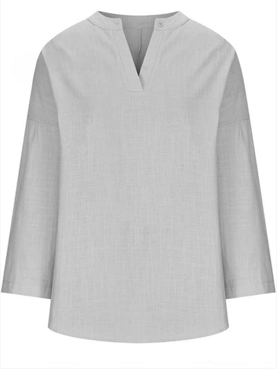 Women's Cotton Long Sleeve Round Neck | Solid Color Loose Beach Shirt