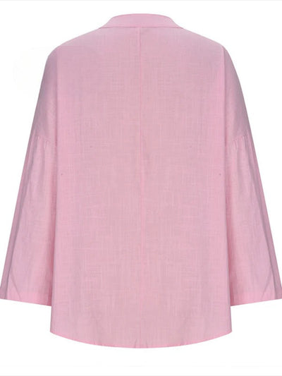 Women's Cotton Long Sleeve Round Neck | Solid Color Loose Beach Shirt