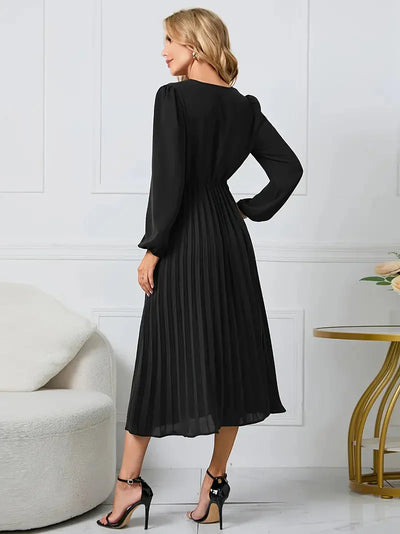 Angela Plain Midi Dress with Neckline and Belt