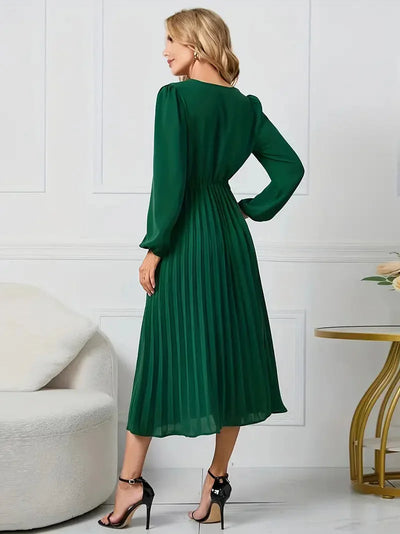 Angela Plain Midi Dress with Neckline and Belt