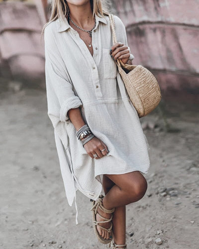 Nalia Chic Cotton Blend Shirt Dress