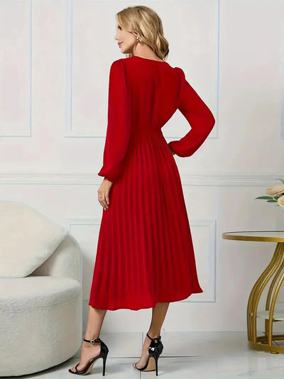 Angela Plain Midi Dress with Neckline and Belt