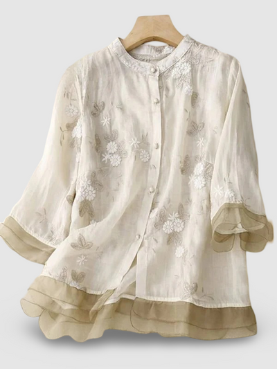 Art Retro Embroidery | 3/4 Sleeve Patchwork Shirt