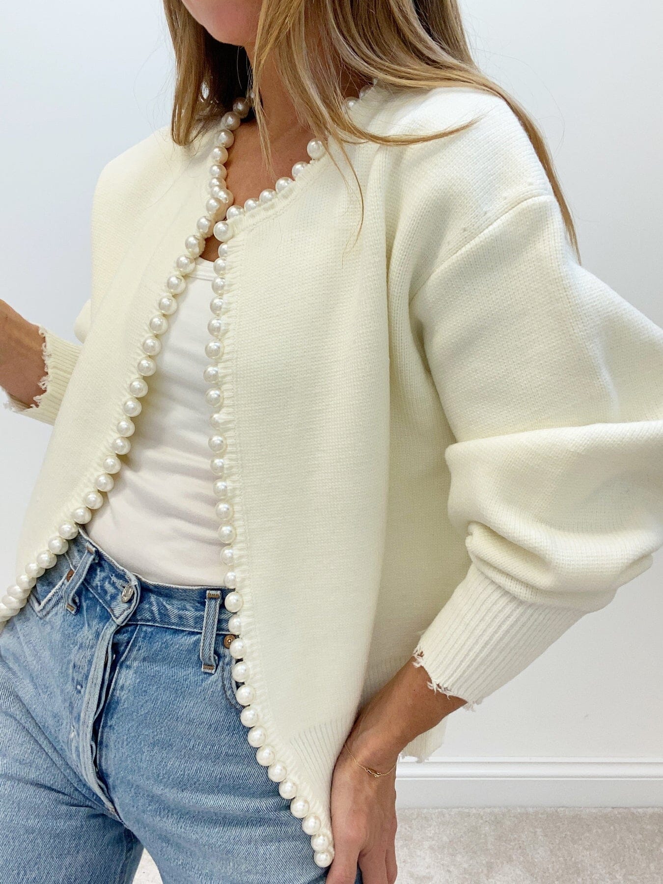 Milena™ - Cardigan with Pearls and Rips