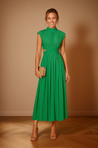 DIANA | PLEATED DRESS WITH HIGH COLLAR