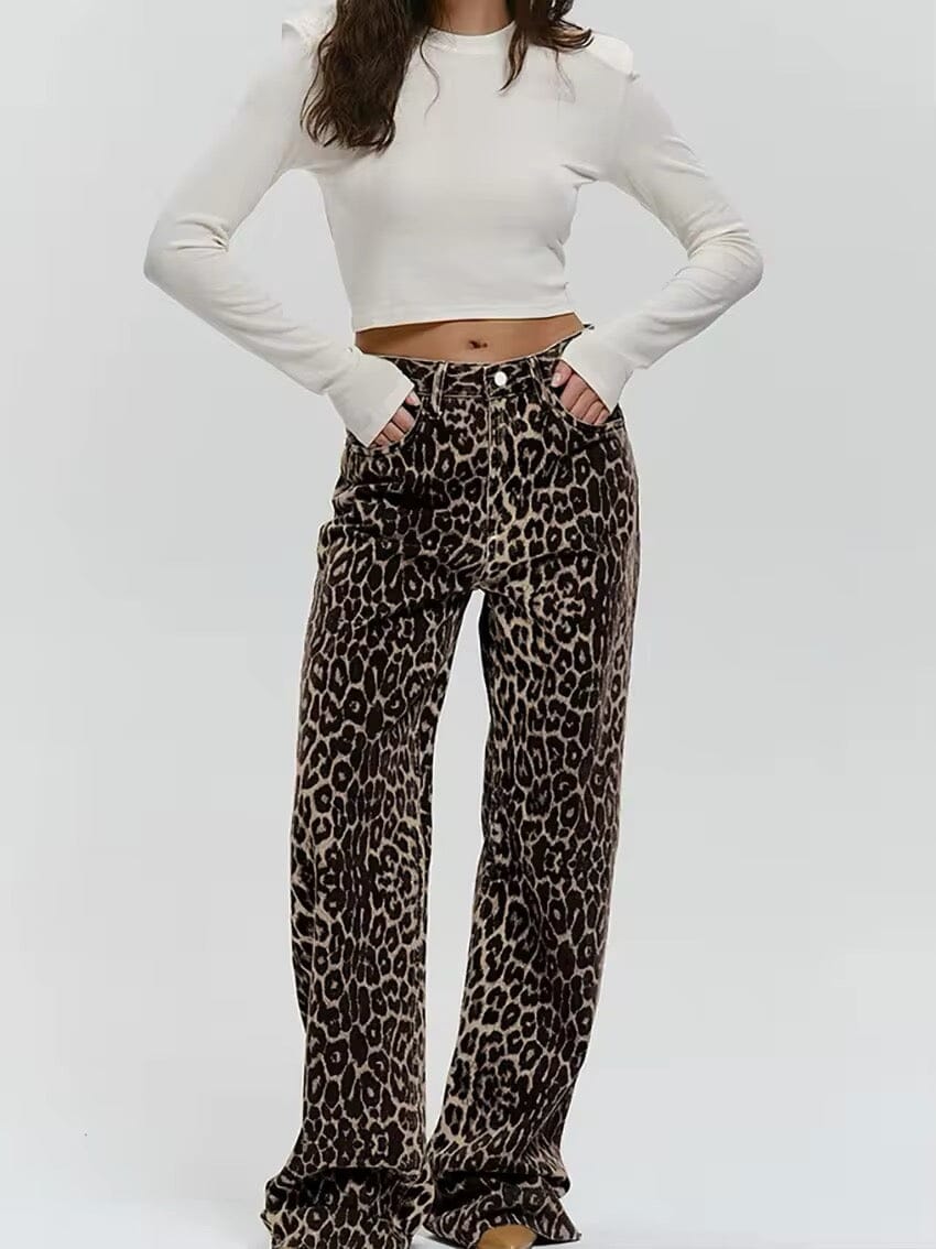 Remi Straight-Fit Leopard Print Denim Jeans