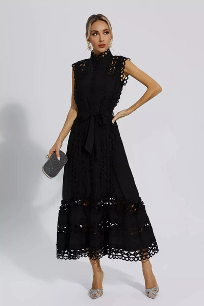 Erica Black Sleeveless Hollow Maxi Dress