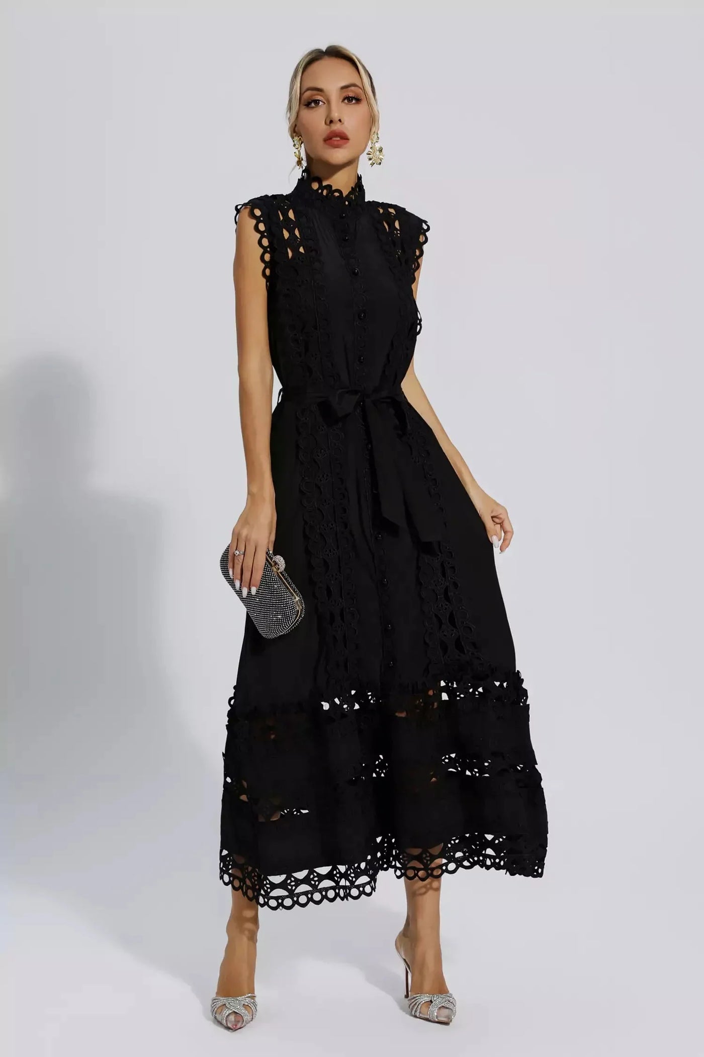 Erica Black Sleeveless Hollow Maxi Dress