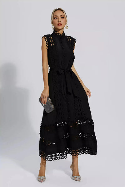 Erica Black Sleeveless Hollow Maxi Dress