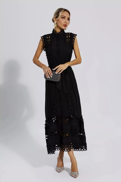 Erica Black Sleeveless Hollow Maxi Dress