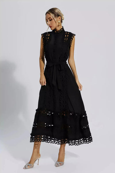 Erica Black Sleeveless Hollow Maxi Dress