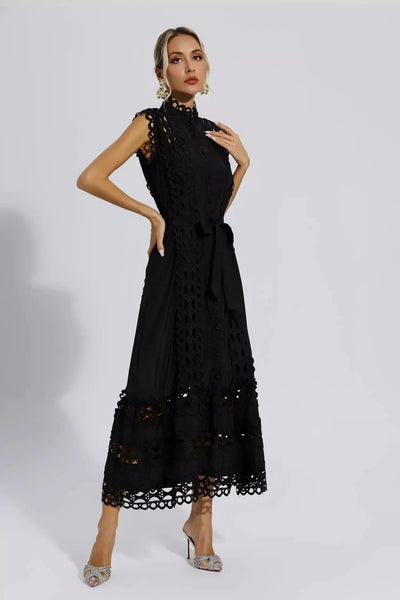 Erica Black Sleeveless Hollow Maxi Dress