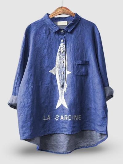 Sardine Fish Graphic Printed | Women's Casual Cotton Shirt