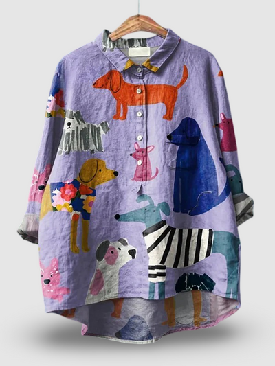 Women's Dog Art Print | Casual Cotton Shirt