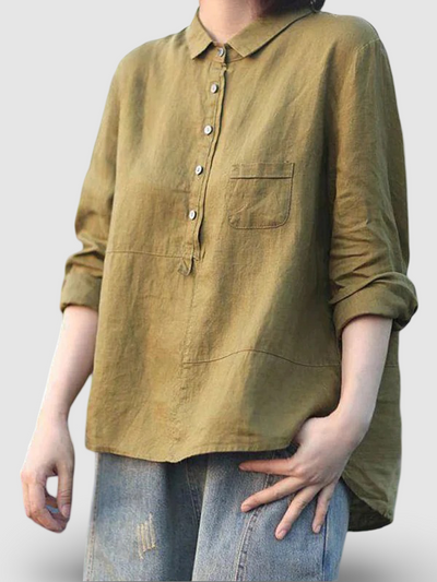 Women's Lapel Neck | Casual Solid Color Cotton Long Sleeve Shirt
