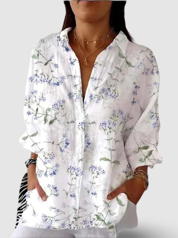 Women's Purple Floral Print | Casual V-neck Shirt