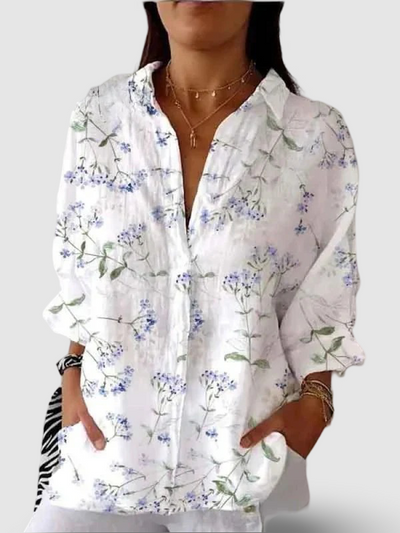 Women's Purple Floral Print | Casual V-neck Shirt