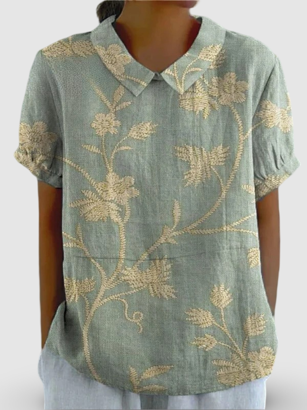 Women's Retro Floral Art Print | Casual Cotton Shirt