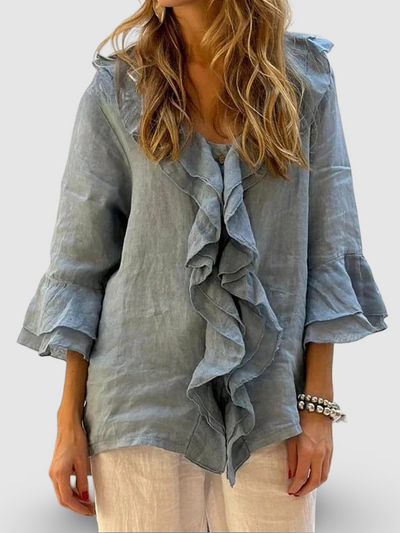 Women's Ruffles | Casual Cotton And 3/4 Sleeves Shirt