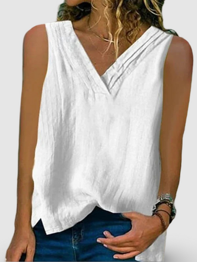 Women's V-Neck Hem Split | Sleeveless Shirt