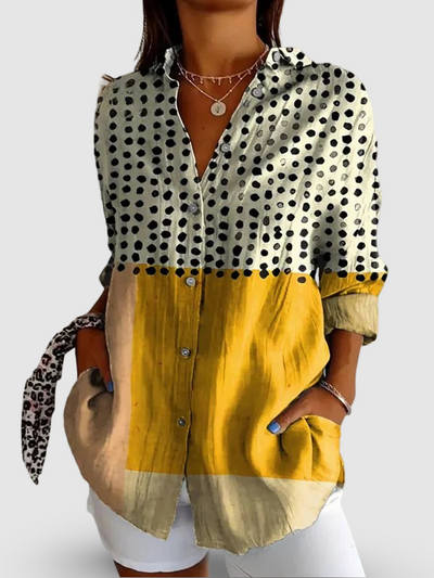 Women's Yellow Color-blocked Dots Print | Casual Cotton Shirt