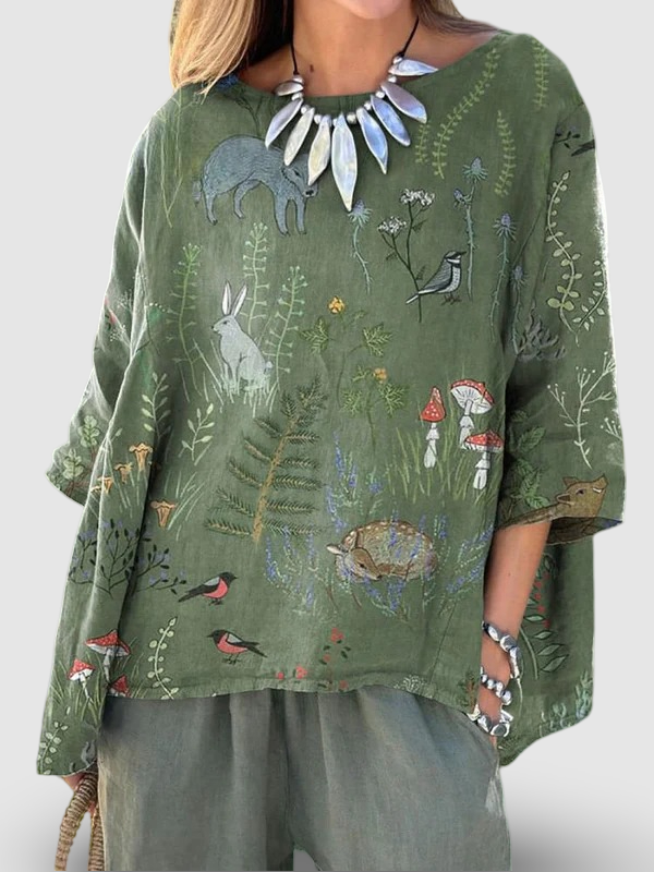 Woodland And Animals Repeat Pattern Printed | Women's Casual Cotton Shirt