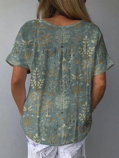 Woodland Vegetation Pattern Printed | Women's Casual Cotton And Linen Shirt