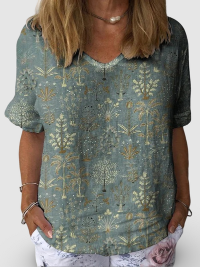 Woodland Vegetation Pattern Printed | Women's Casual Cotton And Linen Shirt
