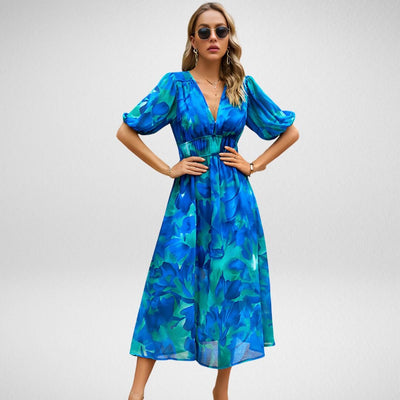 Roxanne Printed V-Neck Dress