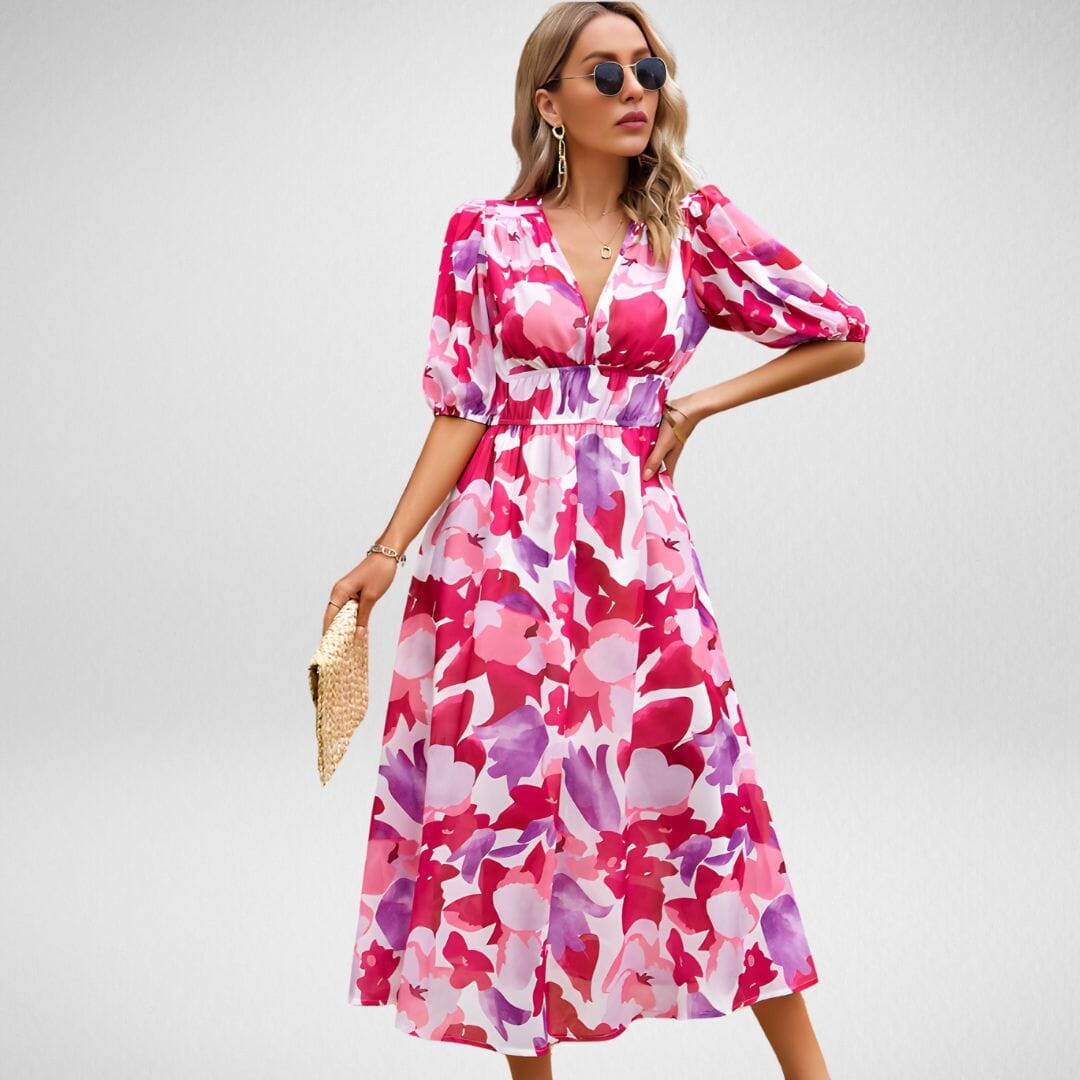 Roxanne Printed V-Neck Dress