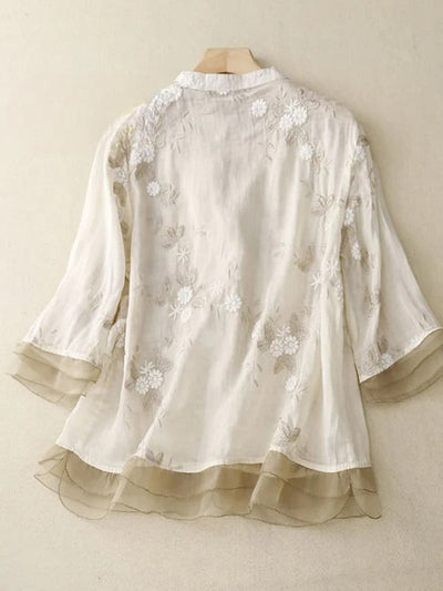 Art Retro Embroidery | 3/4 Sleeve Patchwork Shirt