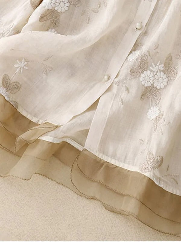 Art Retro Embroidery | 3/4 Sleeve Patchwork Shirt