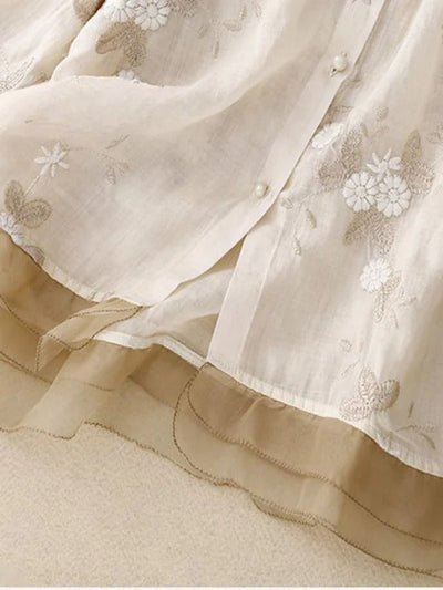Art Retro Embroidery | 3/4 Sleeve Patchwork Shirt