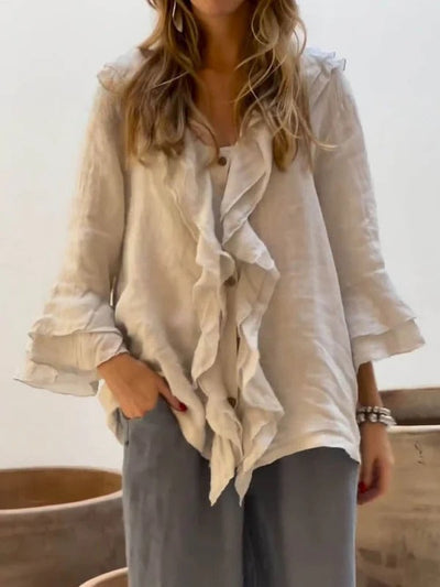 Women's Ruffles | Casual Cotton And 3/4 Sleeves Shirt