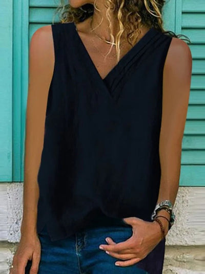 Women's V-Neck Hem Split | Sleeveless Shirt