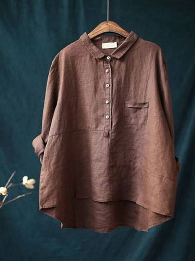 Women's Lapel Neck | Casual Solid Color Cotton Long Sleeve Shirt